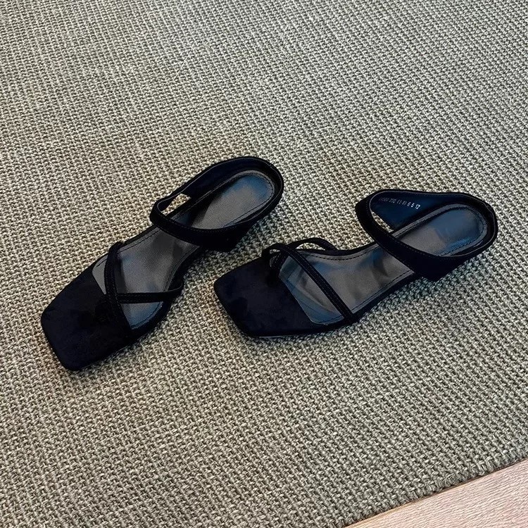 New Women's Square Toe Toe Slip-On Sandals Retro Wedge Outdoor Wearable Comfortable Style_voghion.com