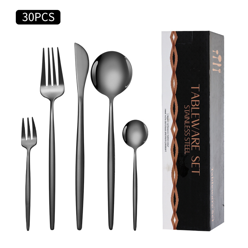 Cruz-Frontera de acero inoxidable vajilla portugués cuchillo y tenedor conjunto de 30 piezas de comida occidental cuchillo de filete de oro y cuchara de la caja de regalo