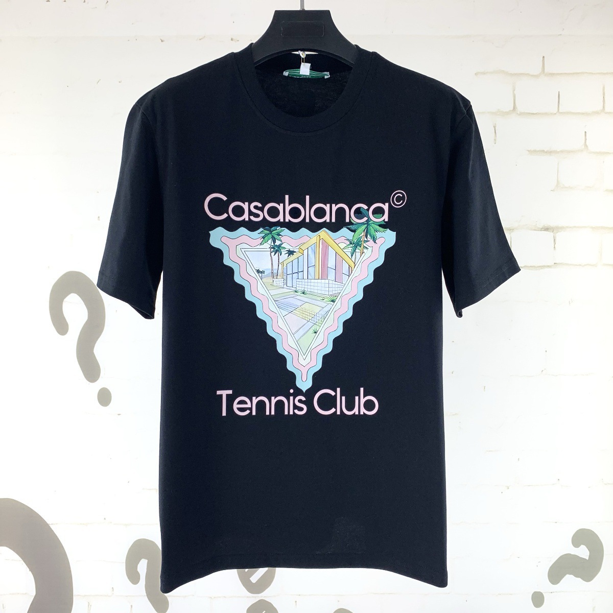 24S High Street Fashion Brand New Fashion Casablanca Crewneck Pullover Inverted Triangle Letter Printed Short Sleeve T-Shirt