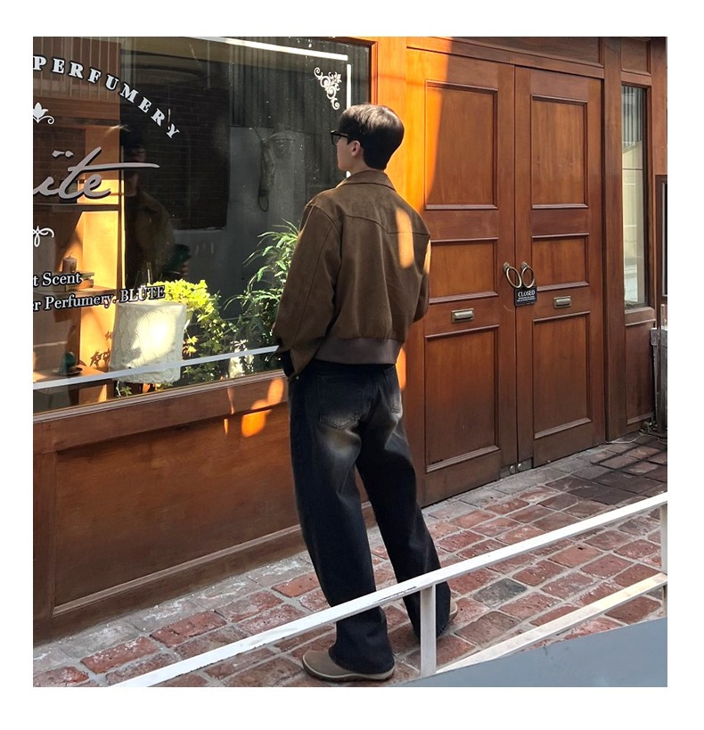 Maillard amerikai barna kávébarna velúr kabátot visel, férfi tavaszi és őszi vintage rövid repülőkabátot_voghion.com