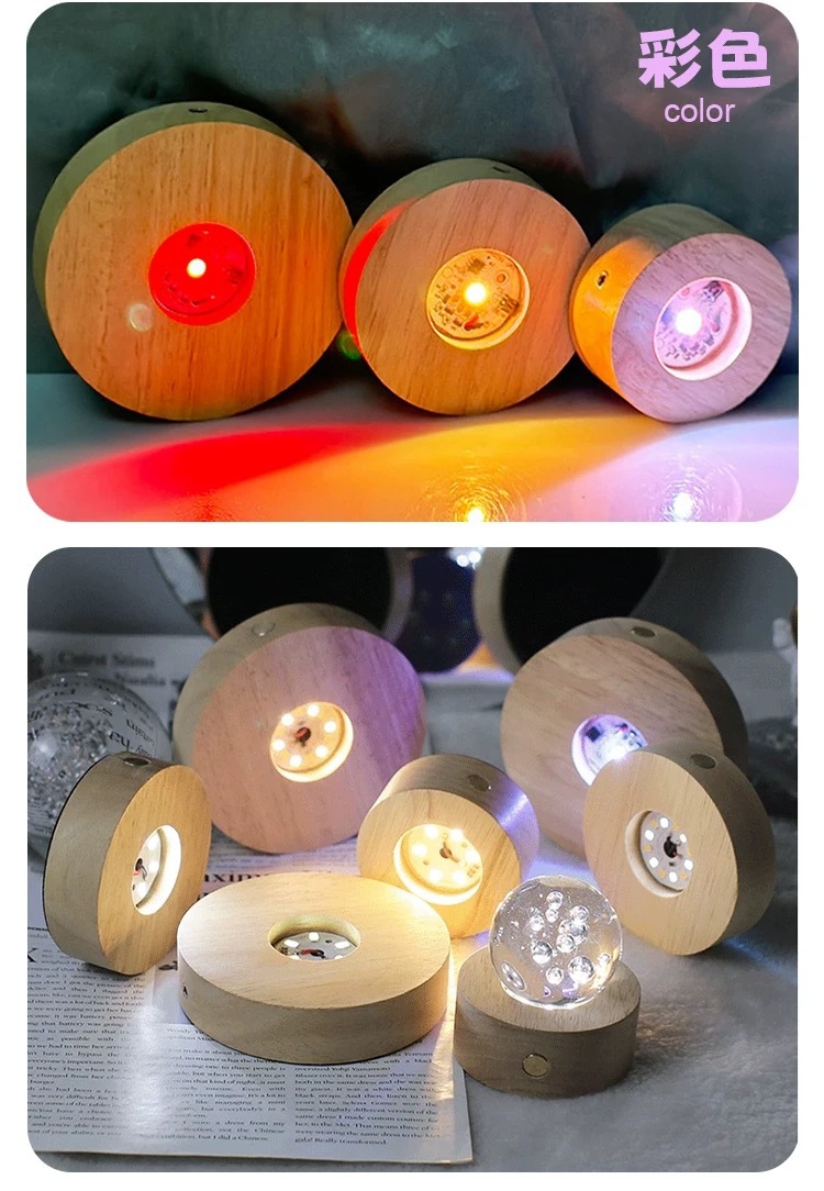 Modern Minimalist Akrilik Kristal Küre Gece Lambası Kauçuk Ağacı Tabanı Ahşap El Sanatları Dekoratif Obje Ahşap Zanaat Ürünü
