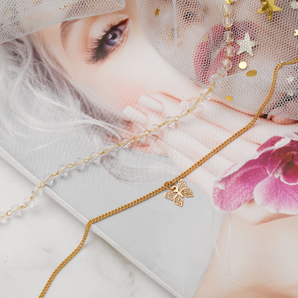 Fashion Butterfly Alloy Beaded Plating Layered Necklaces