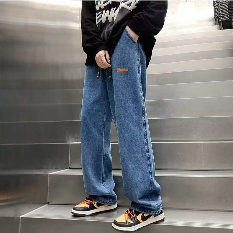 Clearance leak-picking jeans men's American retro elastic band trousers new spring and autumn loose straight wide Clearance leak-picking jeans men's American retro elastic band trousers new spring and autumn loose straight wide