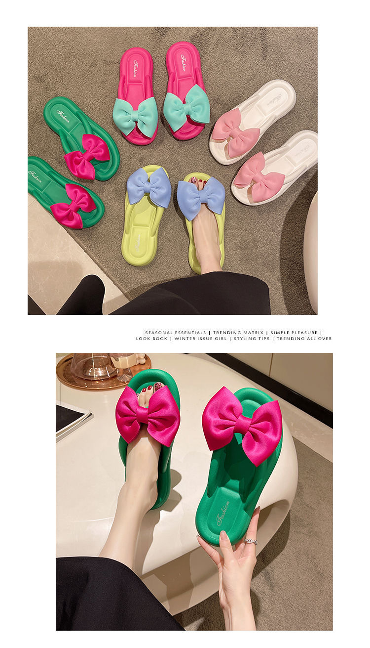Women's Casual Vacation Color Block Heart Shape Bowknot T-Strap Thong Sandals display picture 1