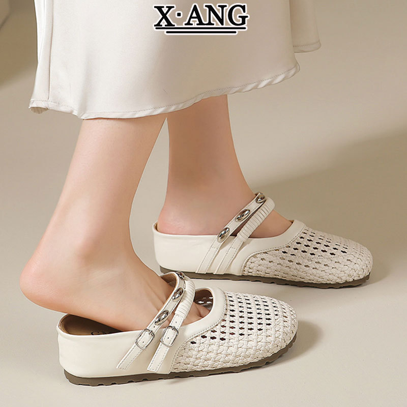 First-Layer Cowhide Hand-Woven Toe-Cap Half-Slippers for Women, Suitable for Outdoor Wear in Summer, to Be Paired with Skirts, Thick-Soled Hollow Breathable Sandals First-Layer Cowhide Hand-Woven Toe-Cap Half-Slippers for Women, Suitable for Outdoor Wear in Summer, to Be Paired with Skirts, Thick-Soled Hollow Breathable Sandals