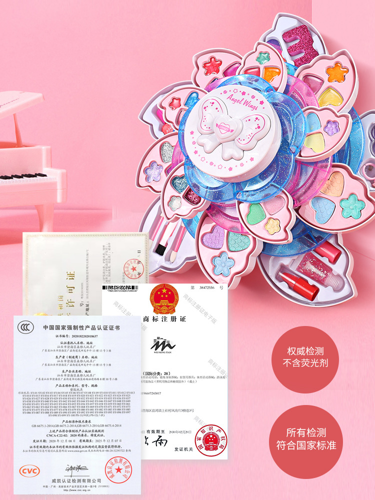 Juguetes de maquillaje para niños de lujo cosméticos para niños juguetes de casa lavable alas de ángel caja de color giratoria