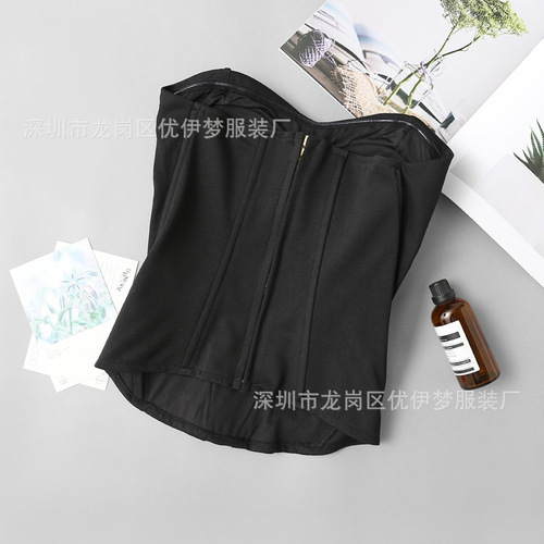 Fishbone Strapless Off-Shoulder Spring/Summer New Women's Wear: Solid-Color, European & American-Style, Fashionable Waist-Controlled Sheath Mini Camisole