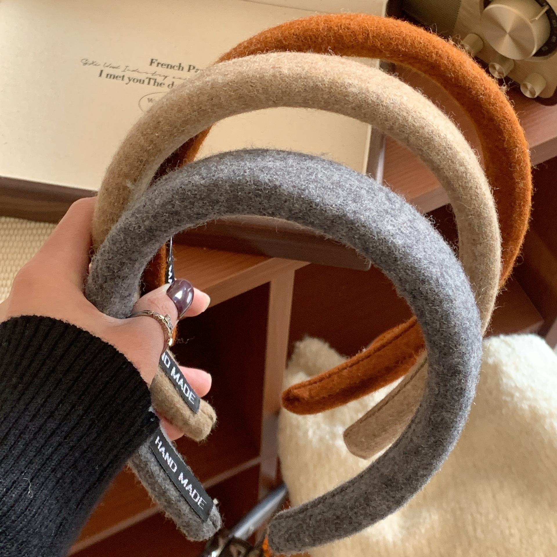 羊毛呢高顱頂發箍復古混紡秋冬簡約百搭頭飾居家慵懶洗臉頭箍女