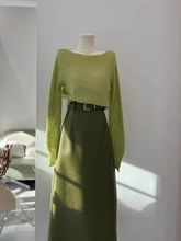 今年秋冬流行绝美奶小香风韩系穿搭绿色针织上衣半身裙套装女