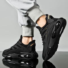 Black Air Cushion Sports Shoes for Men, Spring Breathable 2024 New Model Ultra Lightweight Sports Dad Shoes Putian Men's Running Shoes