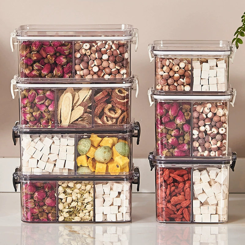 Tea Storage Box, Square Multi-Compartment Container, 680–700 ml, Airtight Stackable