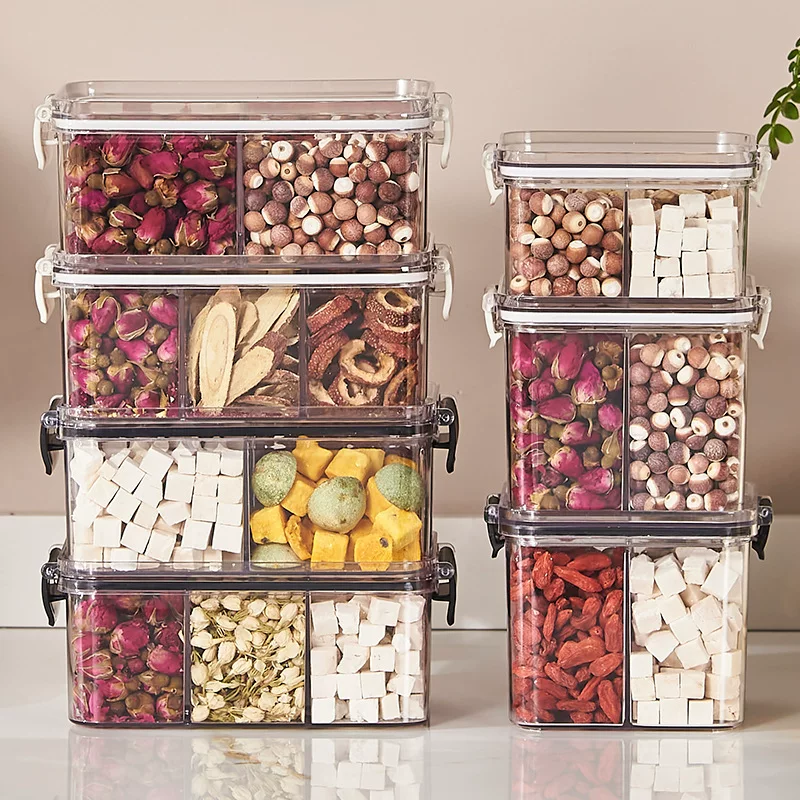 Tea Storage Box, Square Multi-Compartment Container, 680–700 ml, Airtight Stackable