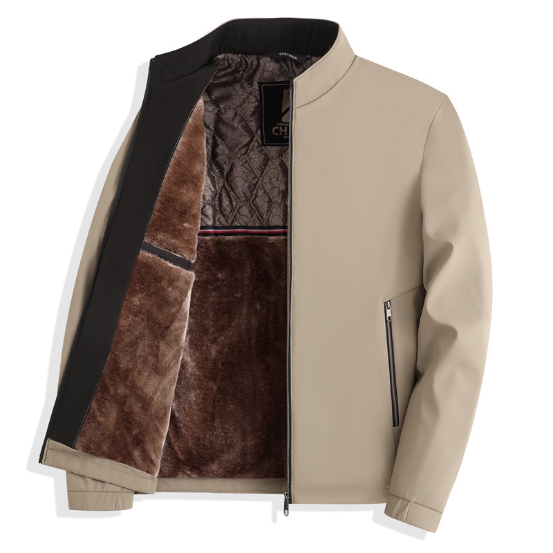 Otoño e Invierno nueva chaqueta de cuello alto para hombres de mediana edad y ancianos forrada de lana engrosada cálido papá ropa de invierno fuera de la entrega de una sola pieza