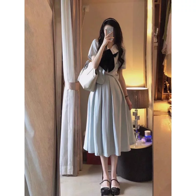 小香风制服套装裙女夏感学院风蝴蝶结西装外套半身裙子两件套其它