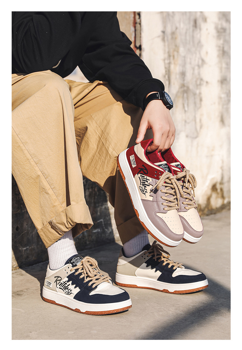 Chaussures de skate graffiti de niche de printemps 2025 pour hommes, version coréenne de la tendance, chaussures de sport décontractées à coutures rétro, chaussures pour hommes_voghion.com