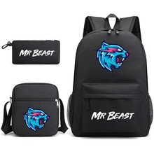 Mr Beast Lightning Cat书包三件套印花双肩包学生电脑休闲涤纶包