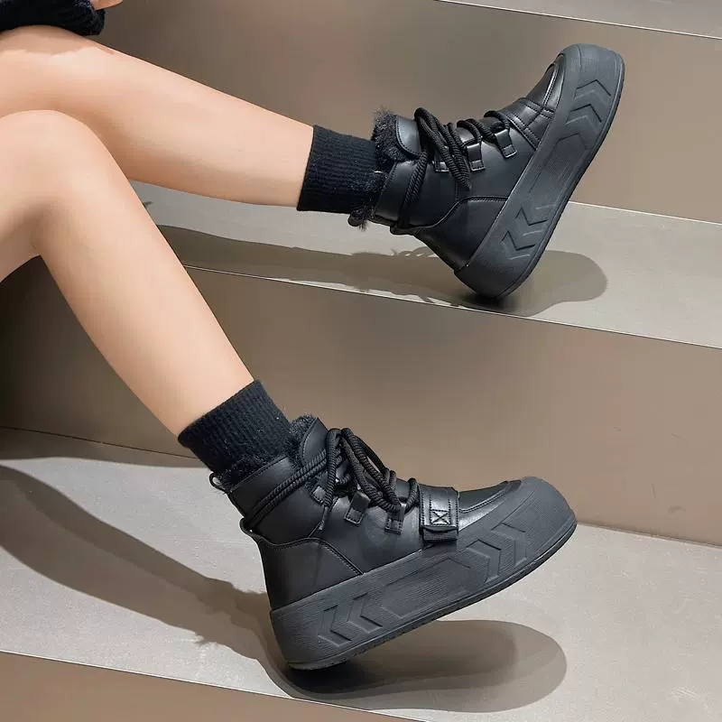 Warm non-slip black white shoes, low boots