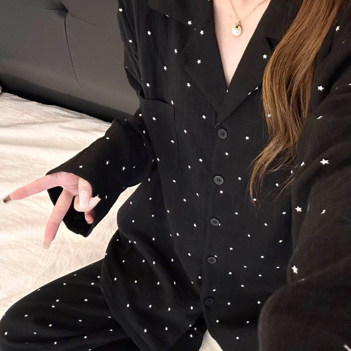 8922 블랙 스타 - 구름 면 긴팔 긴바지