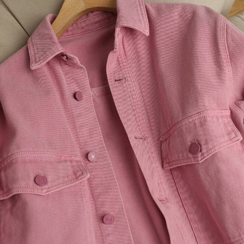 Retro fashionable pink denim jacket for women spring and autumn new loose casual chic jacket top