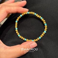 新しい中国風 4 ミリメートルキャットアイディンキービーズターコイズビーズ弾性ブレスレット女性のエスニックスタイルスタッキングブレスレット