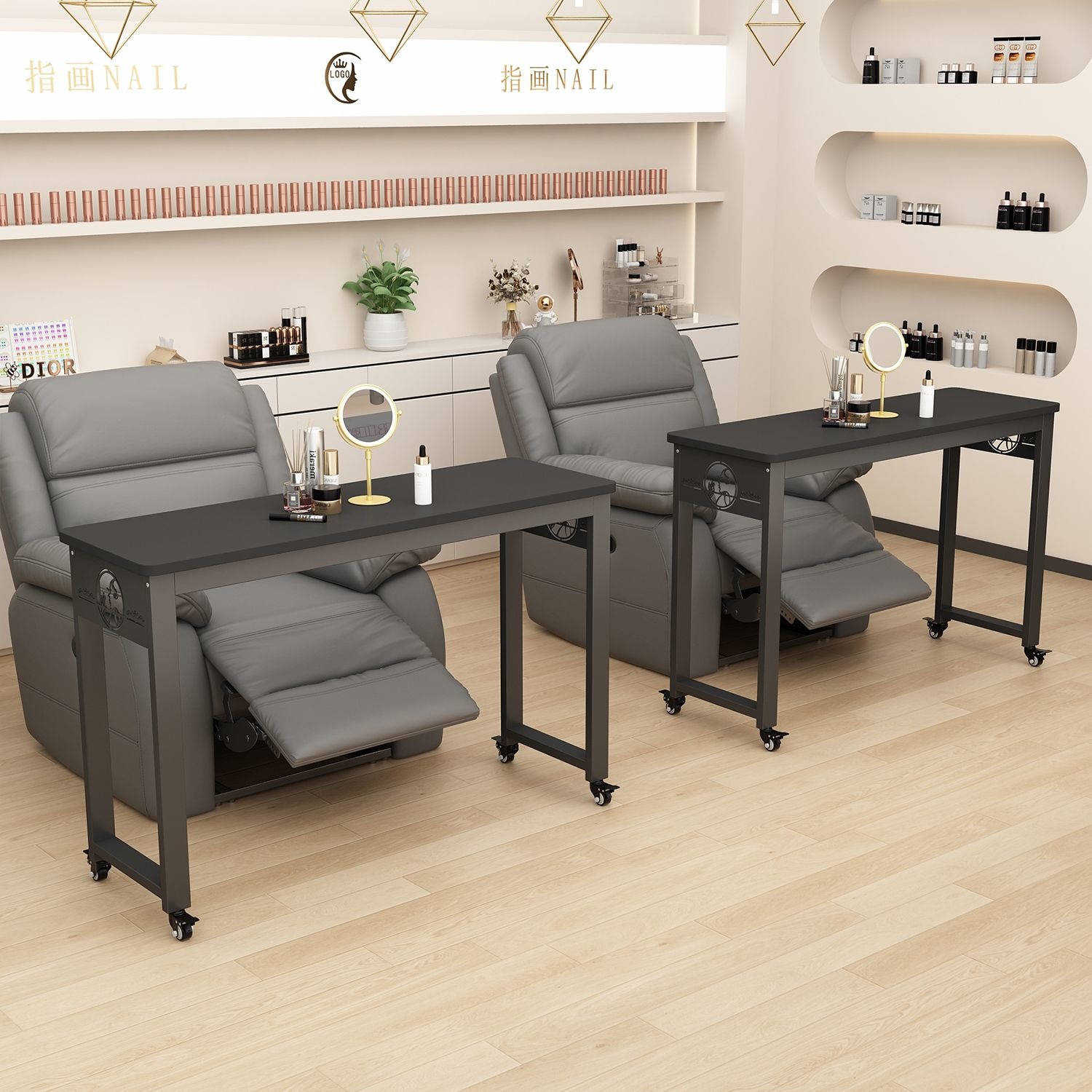 Long table with mobile vacuum cleaner, simple modern manicure table, makeup table, single-layer manicure table, cross-sofa table, manicure table