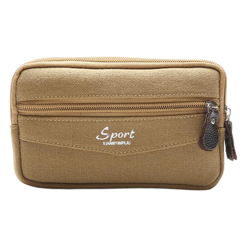 New men's waist bag zipper horizontal mobile phone bag 6.5 inch wear belt canvas mobile phone waist bag manufacturers wholesale