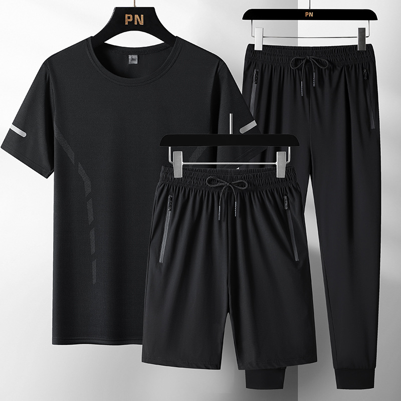 2024 verano ropa de hombre hielo deportivo conjunto casual hombre rápido secado conjunto de tres piezas fresco conjunto transpirable al por mayor