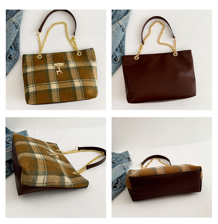 Fashionable woolen trendy striped deer bag for women, new autumn 2024 collection, chain niche single-shoulder crossbody bag undefined