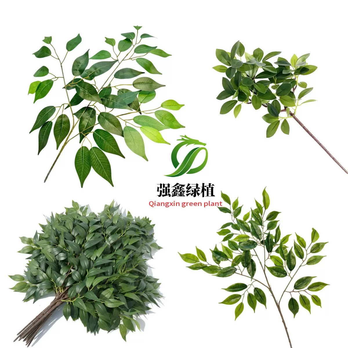 仿真榕树叶绿植绿叶法国榕小假树盆景装饰花枝平面高仿真