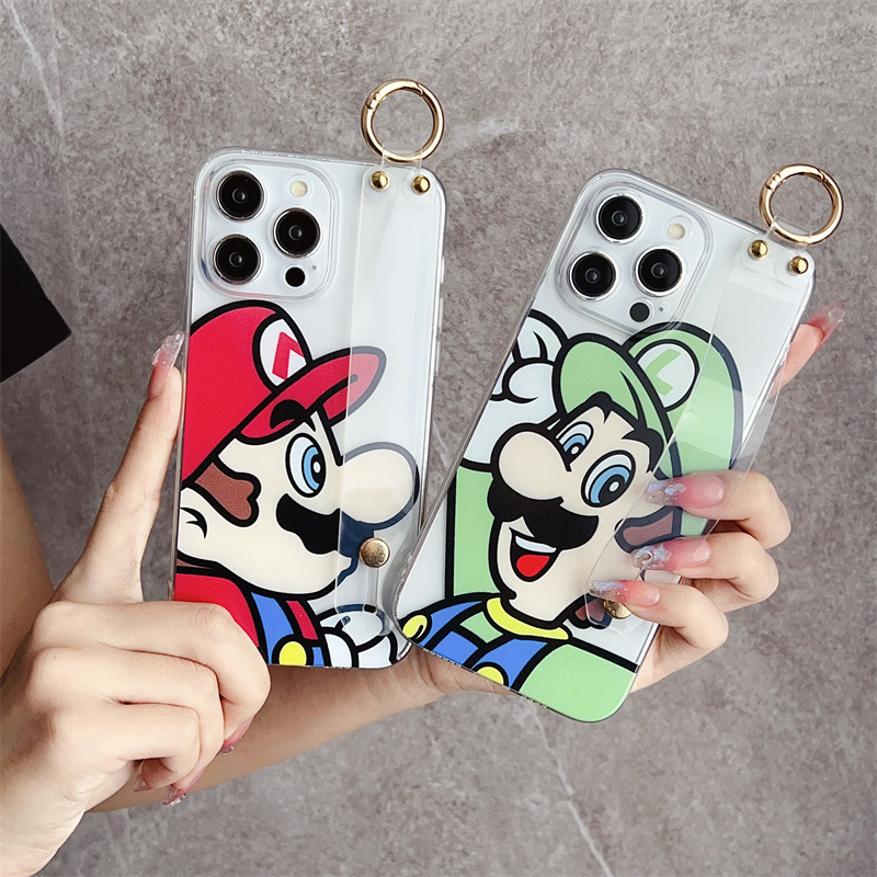 Suitable for Samsung S23ultra wrist strap mobile phone protective case Red Green Mario s21fe/S22 easy to carry case S20 Suitable for Samsung S23ultra wrist strap mobile phone protective case Red Green Mario s21fe/S22 easy to carry case S20