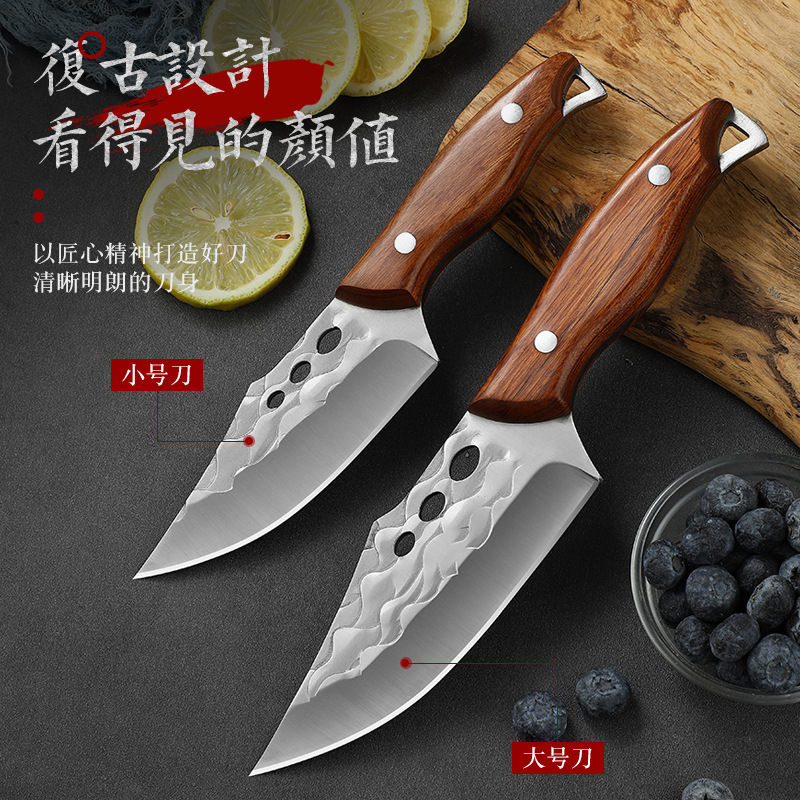 户外牛羊手把刀实木手把肉吃肉小刀多用刀露营便捷野营锻打分割刀