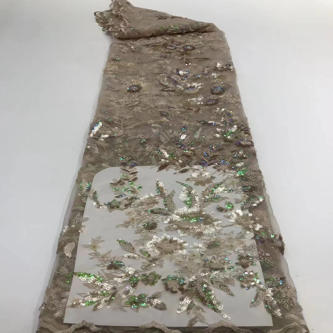 Industria pesada de malla de moda hecha a mano con cuentas bordado de lentejuelas bordado flor tela vestido de novia etapa moda tela JX2122 image 8