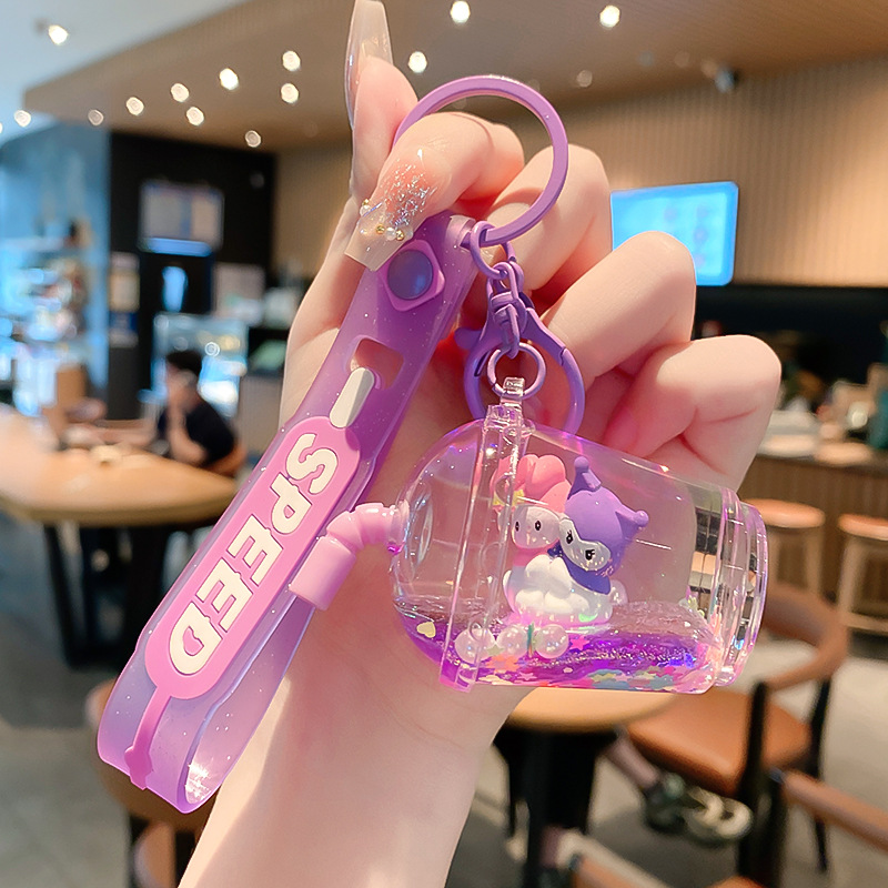 Dibujos animados Kulomi llavero de botella de arena flotante en aceite líquido pequeño regalo al por mayor mochila escolar colgante llavero colgante