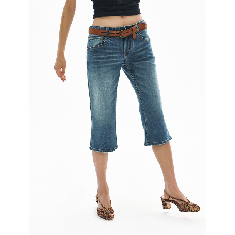 【Time Label Black】New Retro Low-Waist Cropped Capri Jeans V60954