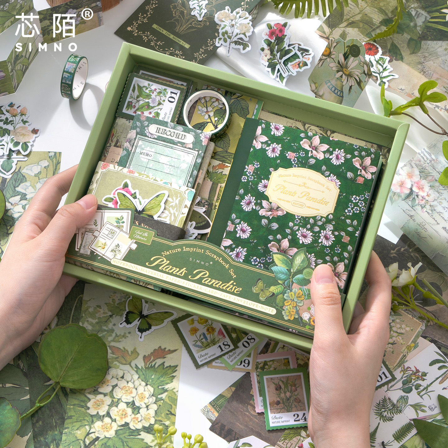 Núcleo Momo cálido envío de explosión transfronteriza literatura retrógrada y arte fresco bosque de plantas verdes dibujos florales cuentas de mano caja de regalo conjunto hecha a mano