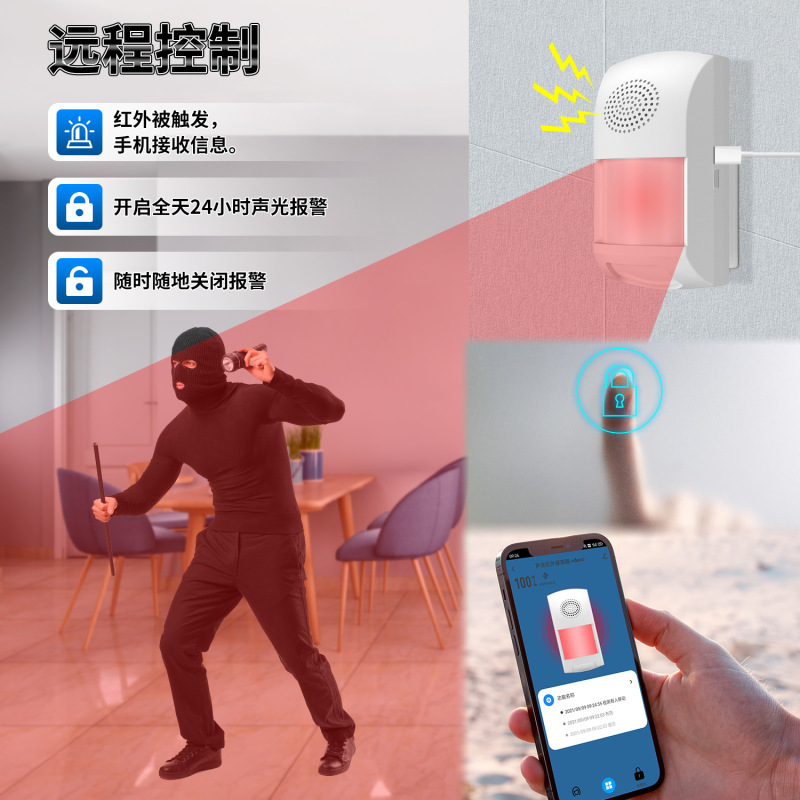 涂鸦wifi红外人体感应报警器无线红外探测器PIR红外入侵报警器|undefined