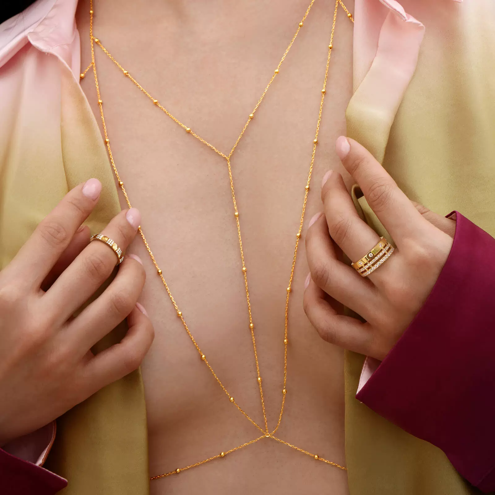 Цепочка для тела через границу, европейская и американская цепочка на грудь, ожерелье на груди, аксессуары, женская многослойная цельная цепочка для пляжного бикини