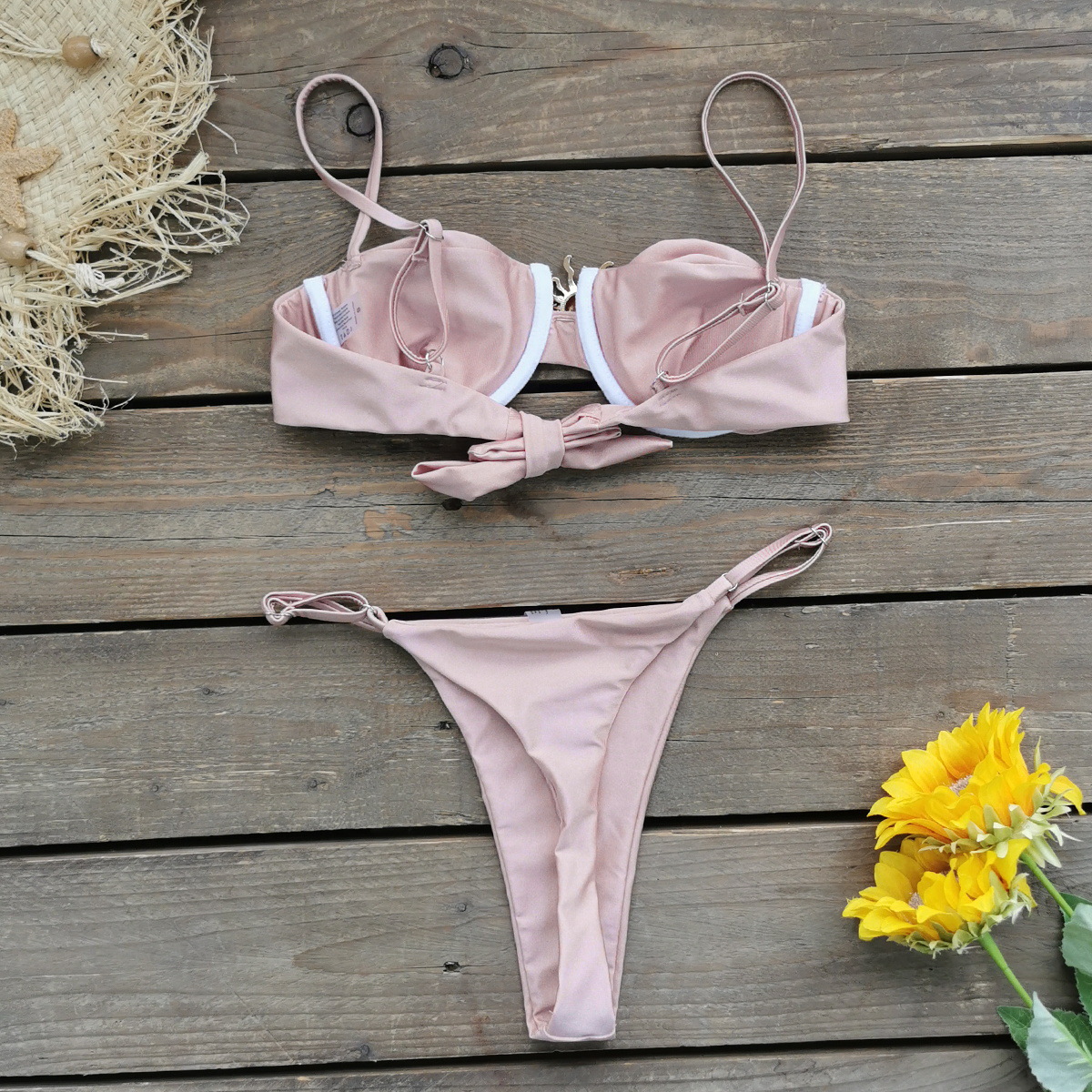 Solid Color Pattern Women's Solid Color 2 Pieces Set Bikinis Swimwear