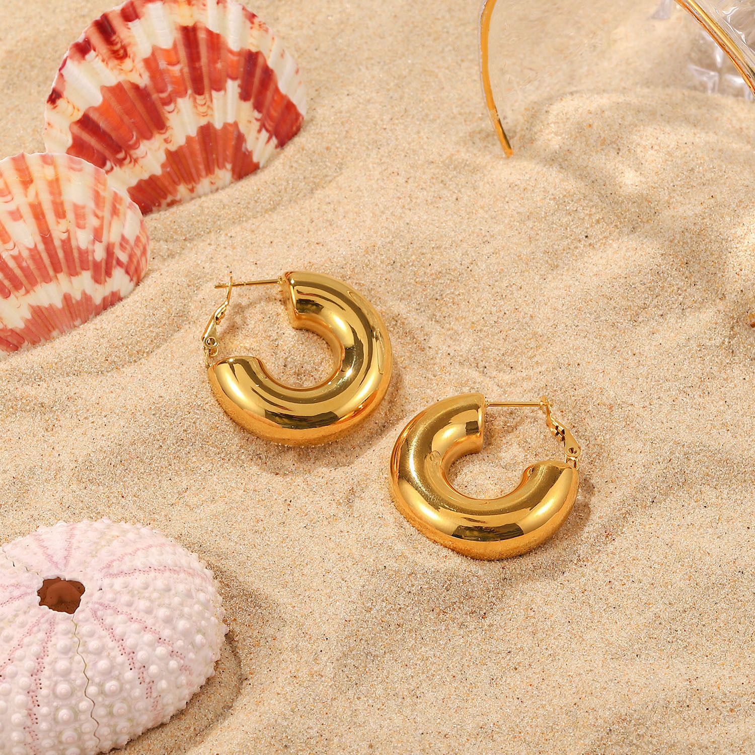 New Style stainless steel 18K Gold Plated glossy C-Shaped Earrings