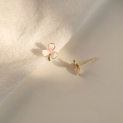 S925 sterling silver gold-plated glaze flower flower stud earrings for women, simple, sweet and versatile small fresh earrings and earrings