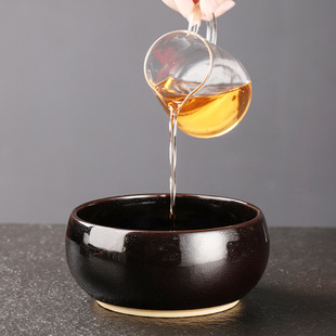 Black Tianmu Tea Ceramic Water Pitcher for Home Use, Kung Fu Tea Set Accessory, Tea Cup Storage Pot, Tea Residue Jar, Dehua Ceramic