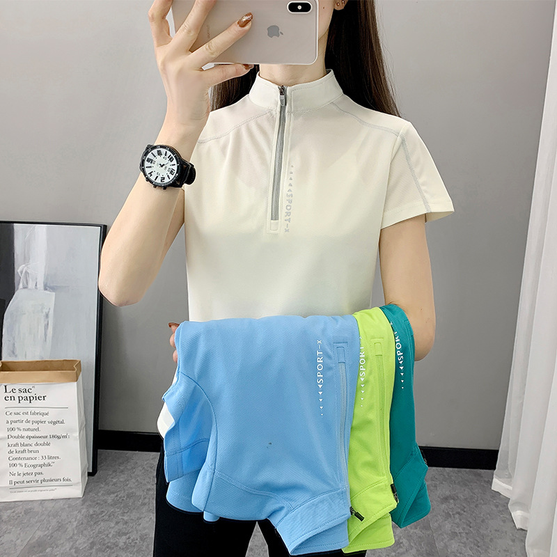 Public Version New Outdoor Collar Quick-drying Clothes Women's 2024 Short-sleeved T-shirt Lightweight Breathable Quick-drying Clothes Short for Sports and Running