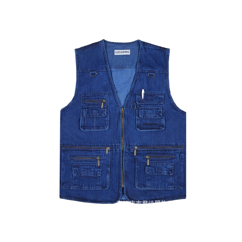 Foreign Trade Cross-Border Leisure Photography Vest Men's Vest Fishing Vest Outdoor Multi-Pocket Large Size Denim Vest
