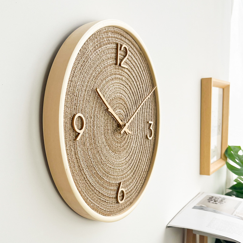 Minimalist Nordic Solid Wood Fabric Wall Clock For Living Room_voghion.com