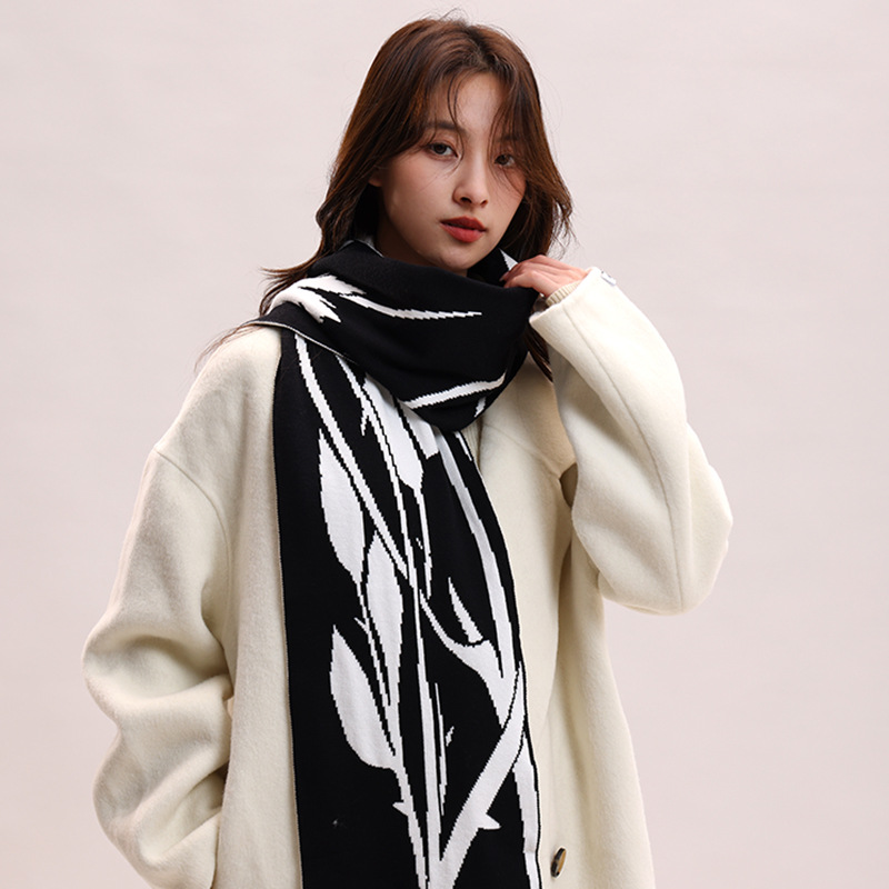 Sciarpa invernale in lana lavorata a maglia con filato di velluto di coniglio, atmosfera rosa spinata estesa, per coppie_voghion.com