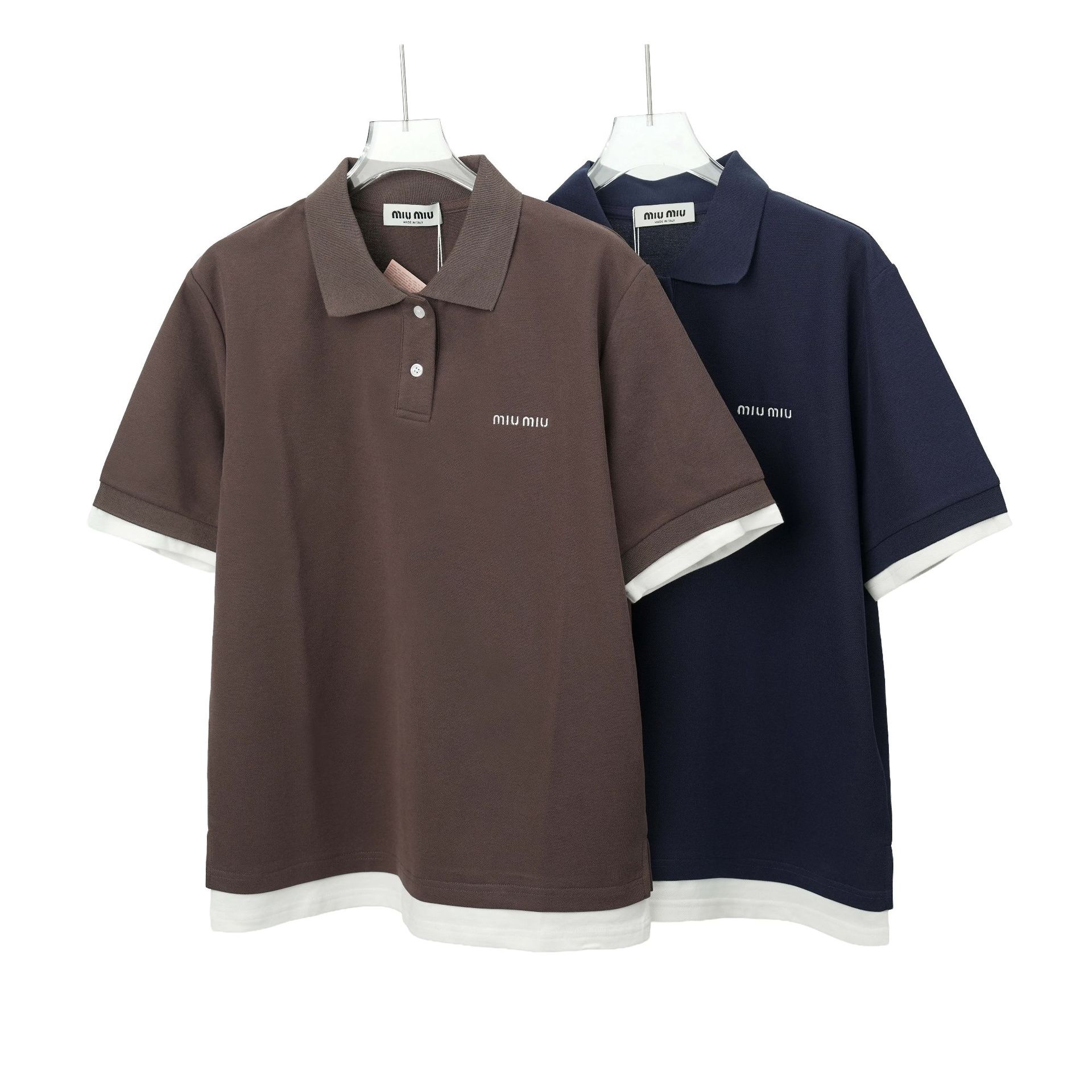 High-quality MIU classic embroidered logo patchwork collared short-sleeved polo shirt, unisex short-sleeved T-shirt style top
