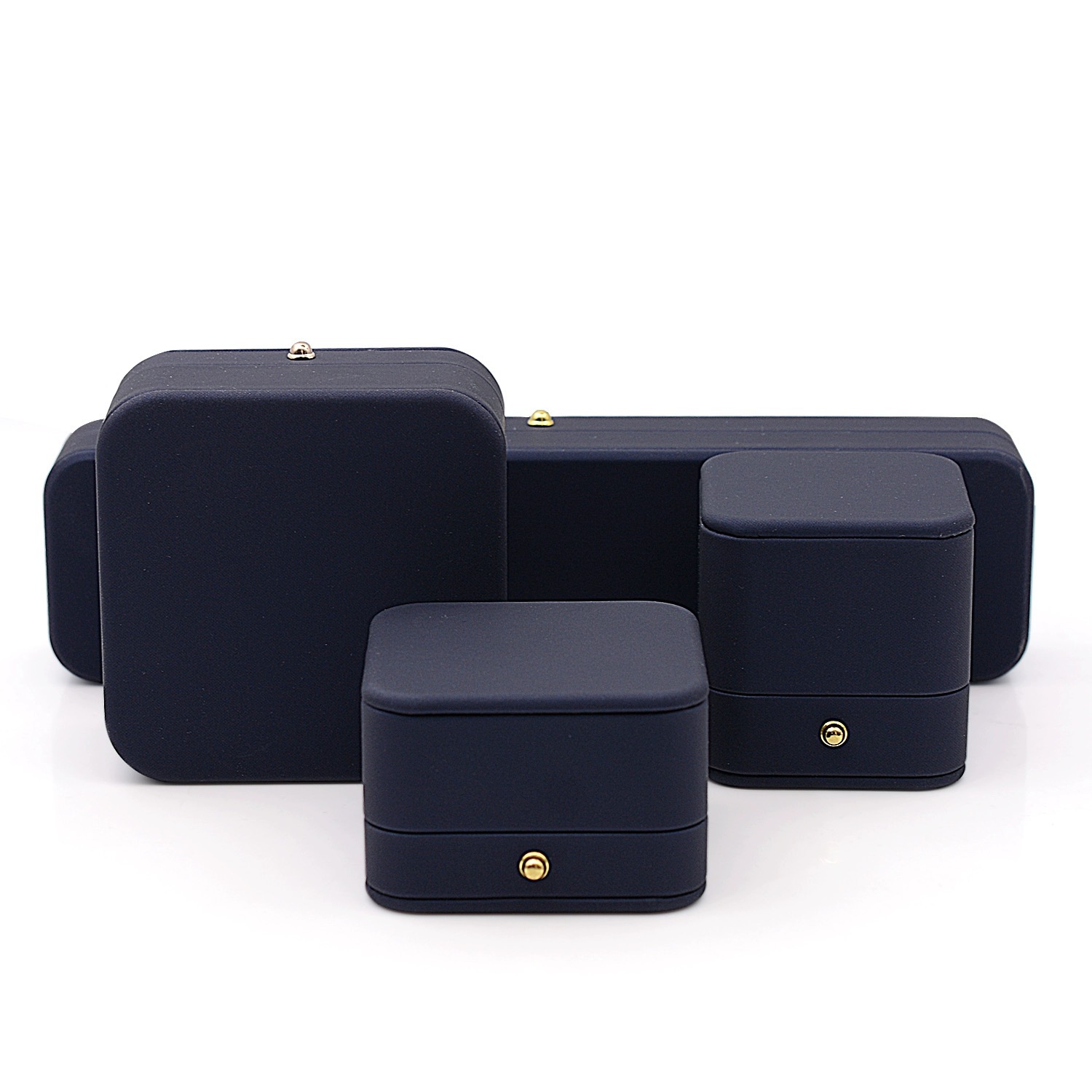 Estuche de joyería gris azul de lujo ligero, caja de anillos de boda de cuero PU, caja de regalo vacía para pulsera, collar y colgante