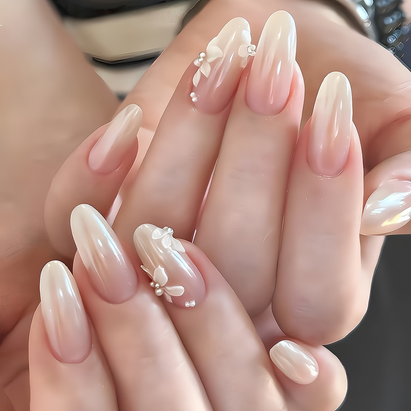 【Ling Luo Original】Exquisite Moonlight Pink Hailey Carved Flower Light Luxury Cat Eye Handmade Wearable Nail Art