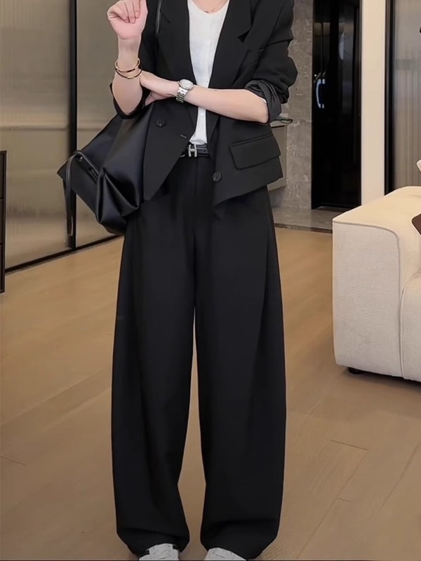 黑色阔腿休闲裤女秋新款大码梨形身材小个子宽松显瘦直筒镰刀裤|undefined