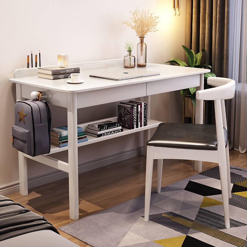 Escritorio de madera maciza nórdica, escritorio de computadora, escritorio de madera maciza simple para el hogar, escritorio de dormitorio simple todo en uno
